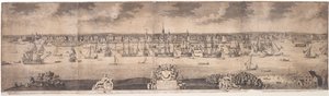 Una perspectiva sur de la floreciente ciudad de Nueva York en la provincia de Nueva York en América, grabado por John Harris, 1717-18