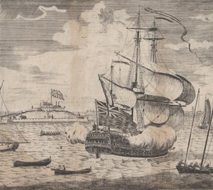 Una vista del Castillo William por Boston en Nueva Inglaterra, principios del siglo XVIII de William Burgis.