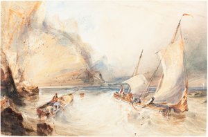 Barcos de pesca franceses frente a una costa rocosa de William Callow