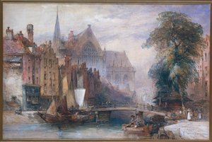 Vista de la Nieuwe Kerk y del Nieuwezijds Voorburgwal en Ámsterdam, desde el norte