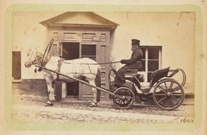 [Hombre conduciendo carruaje tirado por caballos]