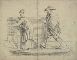 Escena china. Hombre y mujer en un bote de río de William Chambers