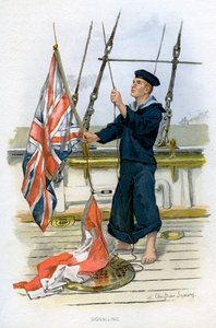 Marinero de la Royal Navy señalando, c. 1890-c. 1893