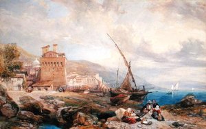 Golfo de Salerno, c.1840 (acuarela y gouache en papel blanco) de Clarkson Frederick Stanfield