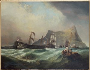 Neptuno remolcando la Victoria al puerto de Gibraltar después de la Batalla de Trafalgar de Clarkson Frederick Stanfield