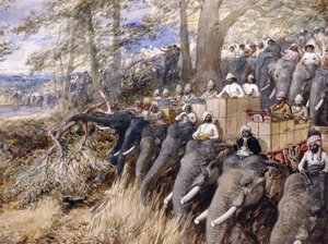 El Príncipe de Gales en el Terai golpeando la jungla con Sir Jung Bahadur Rana, 1876 de William Crimea Simpson
