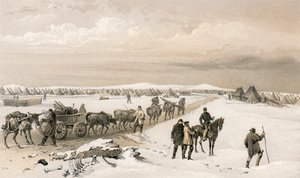 El campamento de la 1ª División, mirando al norte hacia el campamento de la 2ª División, las Alturas de Inkermann en la distancia de William Crimea Simpson