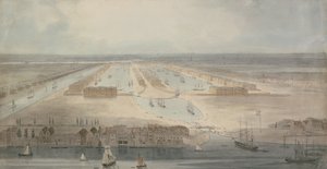 The New Docks, Isle of Dogs (lápiz, tinta y aguada sobre papel) de William Daniell