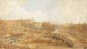 El Príncipe de Gales colocando la primera piedra del Teatro Real, Covent Garden, 31 de diciembre de 1808 de William Daniell