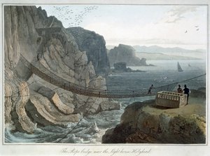 El puente de cuerda cerca del faro, Holyhead, Anglesey, Gales de William Daniell