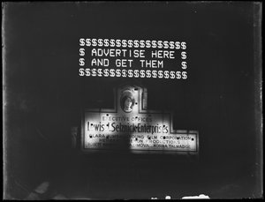 Cartel iluminado para publicidad y cartel iluminado para Selznick Enterprises, Nueva York, enero de 1917