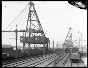 Grúas viajeras, Ferrocarril de Pensilvania, Greenville, N. Y., c.1912 de William Davis Hassler