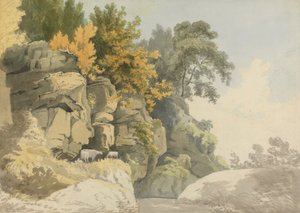 Rocas arboladas junto a un arroyo (Derbyshire?) de William Day