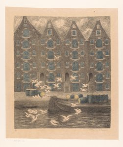 Almacenes en el Brouwersgracht de Ámsterdam de William Degouve de Nuncques (signed by artist)