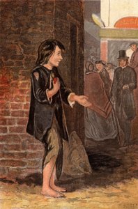 Una niña pidiendo dinero para comprar pan (chromolitho) de William Dickes