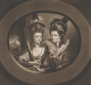 Mrs. Gwyn y Mrs. Bunbury en los personajes de Las alegres comadres de Windsor de William Dickinson