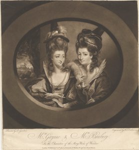 La Sra. Gwynne y la Sra. Bunbury en los personajes de las Alegres comadres de Windsor de William Dickinson
