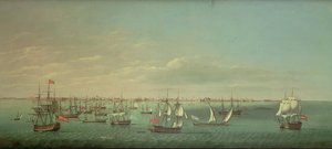 Mercantes y hombres de guerra británicos, franceses, portugueses y españoles frente a Cádiz de William Dixon