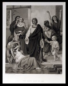 Los días felices de Job, grabado por H. Bourne de William Dobson