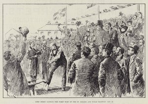 Lord Derby cortando el primer césped del ferrocarril de St Helens y Wigan, 28 de enero de William Douglas Almond