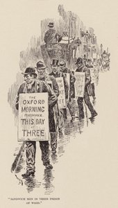 "Hombres sándwich en su prisión de madera" (grabado) de William Douglas Almond