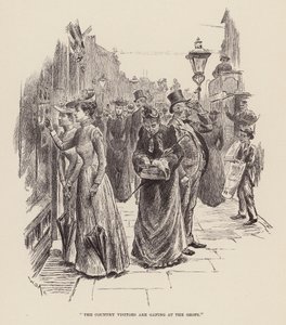 "Los visitantes del campo se quedan boquiabiertos ante las tiendas" (grabado) de William Douglas Almond