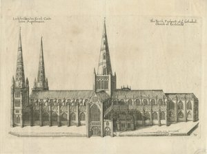 Catedral de Lichfield - Vista Sur: grabado en placa de cobre, nd [?mediados del siglo XVII]