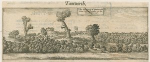 Tamworth - Panorama: grabado en placa de cobre, s.d. [siglo XVII] de William Dugdale