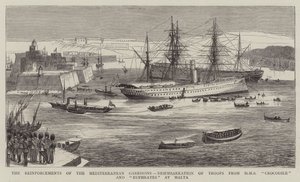 Los Refuerzos de las Guarniciones del Mediterráneo, Desembarco de Tropas del HMS Crocodile y Euphrates en Malta de William Edward Atkins