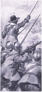 Los Lowlanders en la batalla de Killiecrankie, ilustración de British Battles on Land and Sea, 1915
