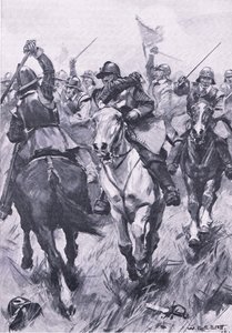 El conflicto de caballería en Dunbar, 3 de septiembre de 1650, ilustración de British Battles on Land and Sea, 1915