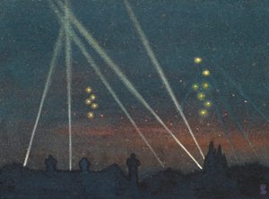 Reflectores durante un bombardeo (acuarela sobre papel) de William Ernest Buchanan