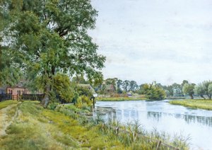 En el Ouse, en Hemingford Grey, con la mansión a lo lejos. de William Fraser Garden
