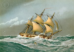 Una fragata de la Royal Navy de 28 cañones, c1794 de William Frederick Mitchell