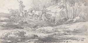 Paisaje con figuras y ganado