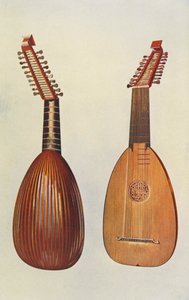 Instrumentos musicales: Laúd (litografía en color) de William Gibb