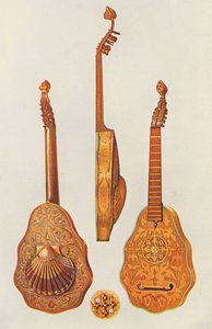 Instrumentos musicales: El laúd de la Reina Isabel (litografía en color) de William Gibb