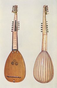 Instrumentos musicales: Tiorba (litografía en color)