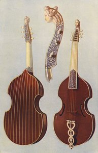 Instrumentos musicales: Viola da gamba (litografía en color) de William Gibb