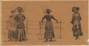 Estudios de mujeres en la barandilla del parque de William Glackens