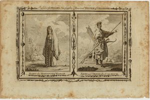 Hábitos de una mujer moscovita y armas y vestimenta de un kalmuk, ca 1730