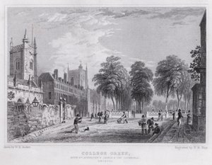 College Green, con la Iglesia de San Agustín y la Catedral, Bristol de William H. Bartlett
