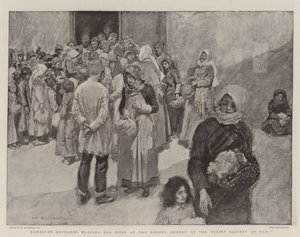 Refugiados armenios esperando trabajo en la Oficina de Trabajo de la Sociedad de Ayuda en Van