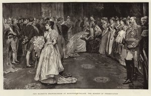 El salón de Su Majestad en el Palacio de Buckingham, el momento de la presentación de William Hatherell