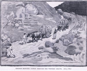 Hindúes trayendo algodón a través de los Ghats Occidentales, 1862 d.C.