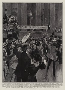 Se proclama la paz, la escena fuera de la Mansion House el domingo por la noche