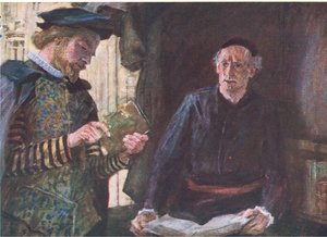 Shakespeare compra un volumen en un puesto de libros, de My Magazine, pub.1922