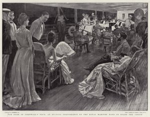 La gira del duque de Cornualles, una actuación nocturna de la banda de los marines reales a bordo del Ophir de William Hatherell