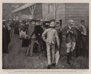 Los ingleses en Egipto, comprando boletos en la oficina del Pari Mutuel en el hipódromo de El Cairo