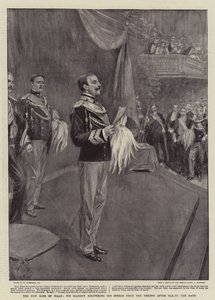 El nuevo Rey de Italia, Su Majestad pronunciando su discurso desde el trono después de tomar el juramento de William Hatherell